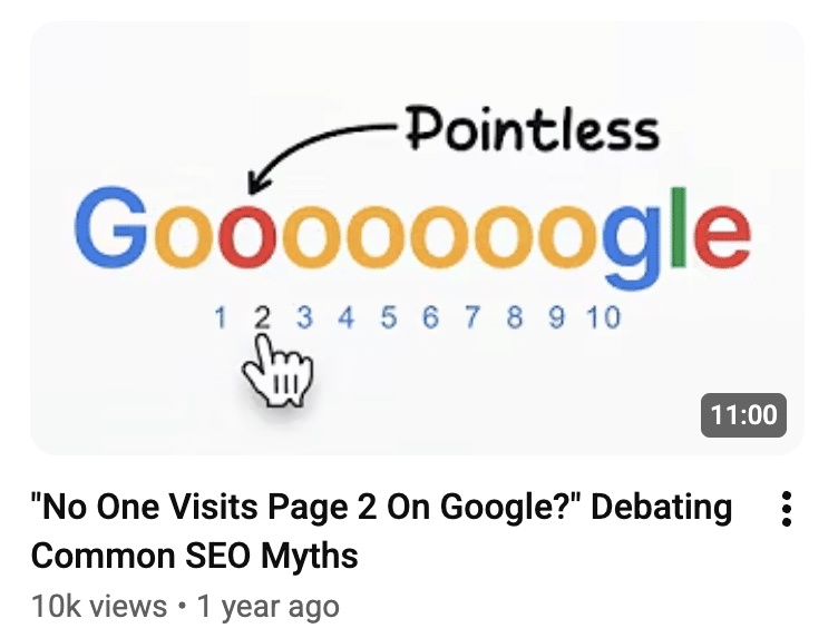 Example of a YouTube thumbnail and title working together to create curiosity without repeating the same message.