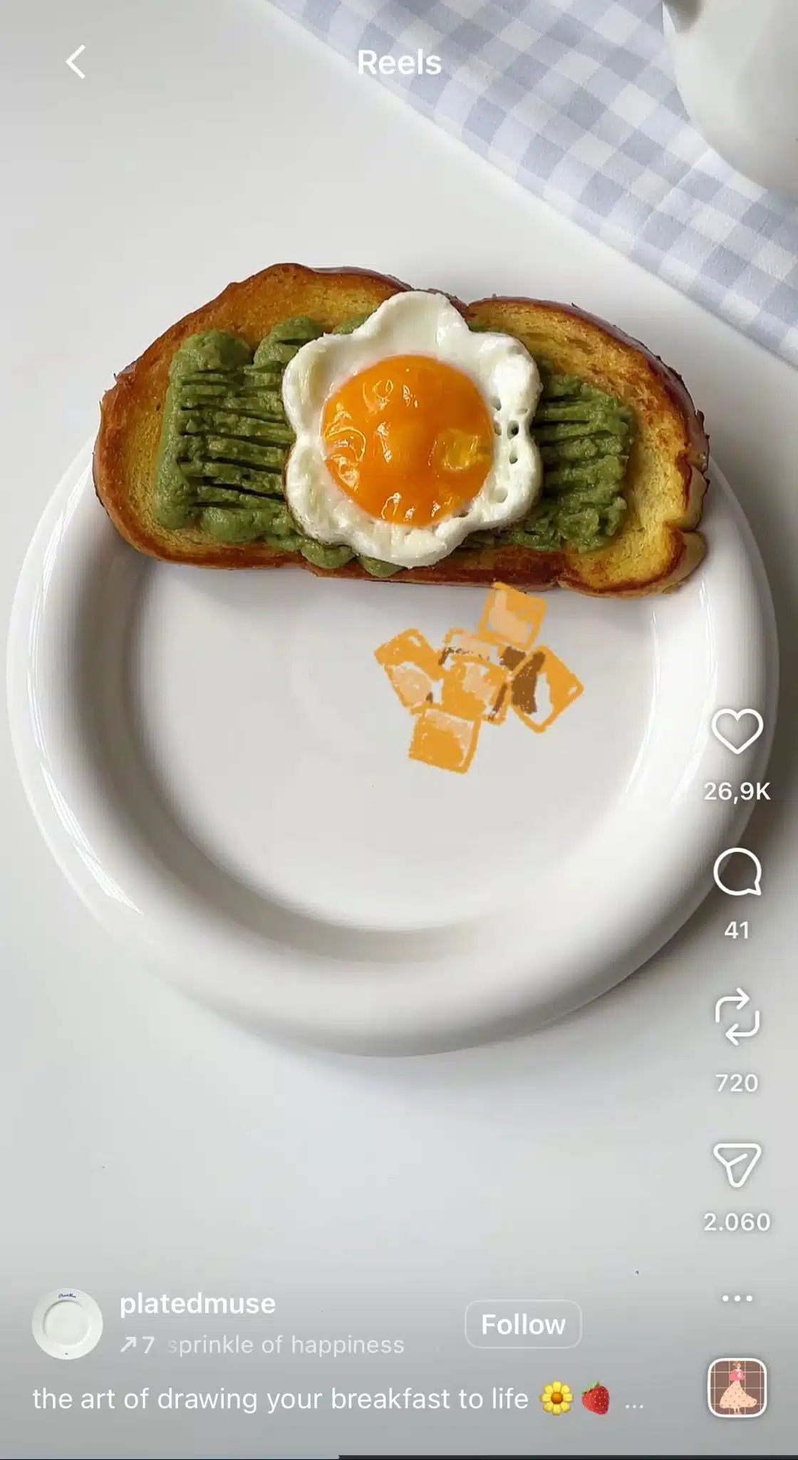 Instagram Reel using the "A Sprinkle of Happiness" audio. The trend features calming, aesthetic videos of food, coffee, crafts, or everyday moments, making it a popular choice for lifestyle, hospitality, and food creators looking to showcase simple moments in a visually appealing way.