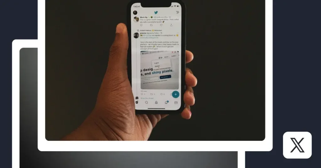 Promotional image showing a hand holding a smartphone displaying the X (formerly Twitter) app interface. The image is used to illustrate a guide on how to use X, highlighting the platform's mobile feed, navigation, and posting features.
