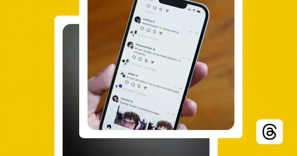 Graphic showing the Threads feed on a smartphone, representing how the Threads algorithm works.