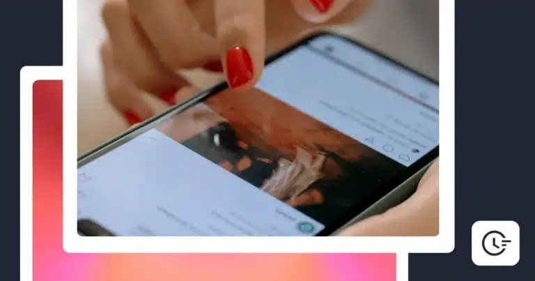 Close-up of a person scrolling through an Instagram feed on a smartphone.